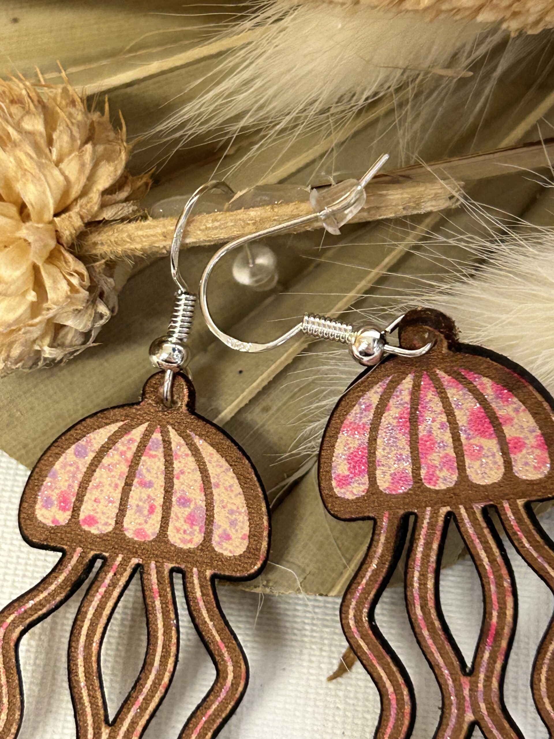 boucles d'oreilles en cuir lotus