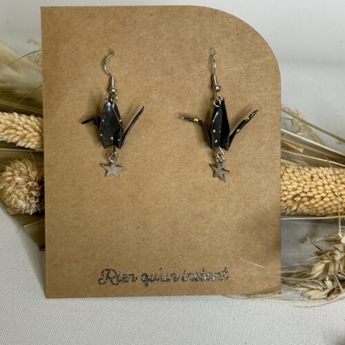 boucles d'oreilles origami moutarde et grise (copie)