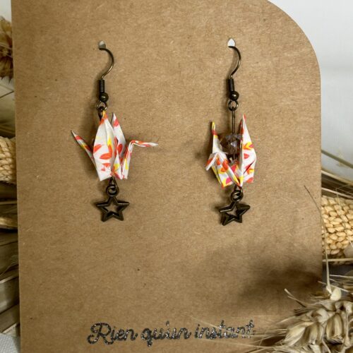 boucles d'oreilles origami saumon motifs flamants rose (copie)