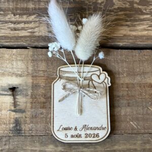magnet personnalisé en bois et fleurs séchées
