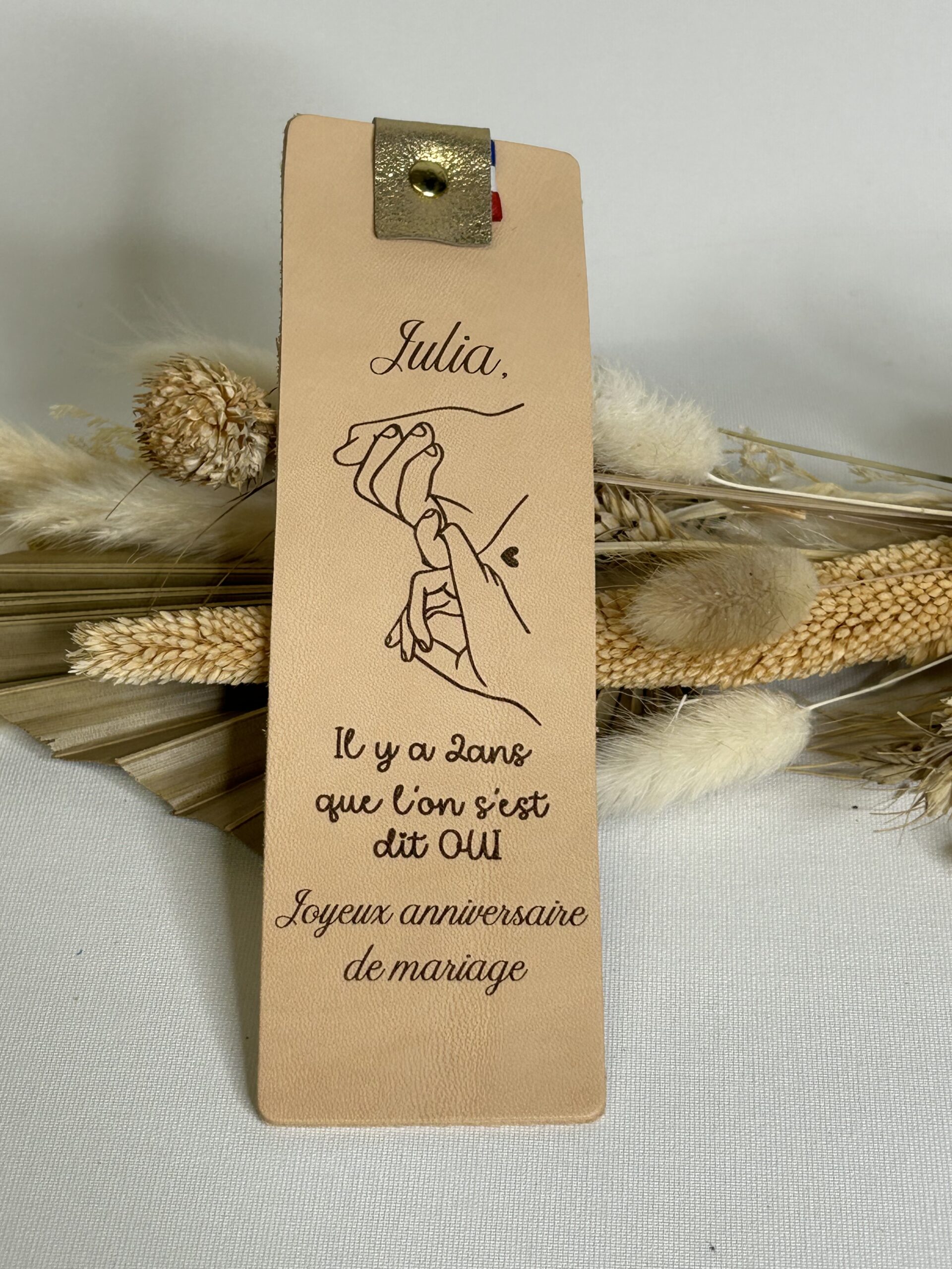 Marque-page en cuir personnalisé pour anniversaire de mariage