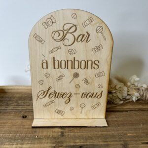 panneau en bois "bar à bonbons" gravé
