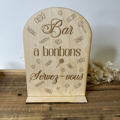 panneau en bois "bar à bonbons" gravé