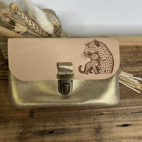 Pochette à papiers en cuir gravé léopard bébé