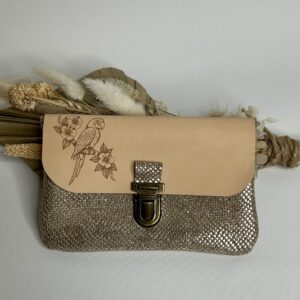 Pochette à papiers en cuir gravure perroquet