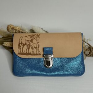 Pochette à papiers en cuir gravure chevaux