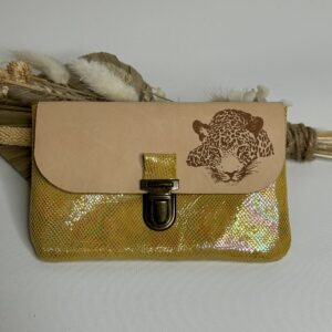Pochette à papiers en cuir gravure léopard