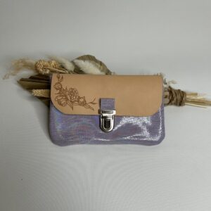 Pochette à papiers en cuir gravure fleurs des champs