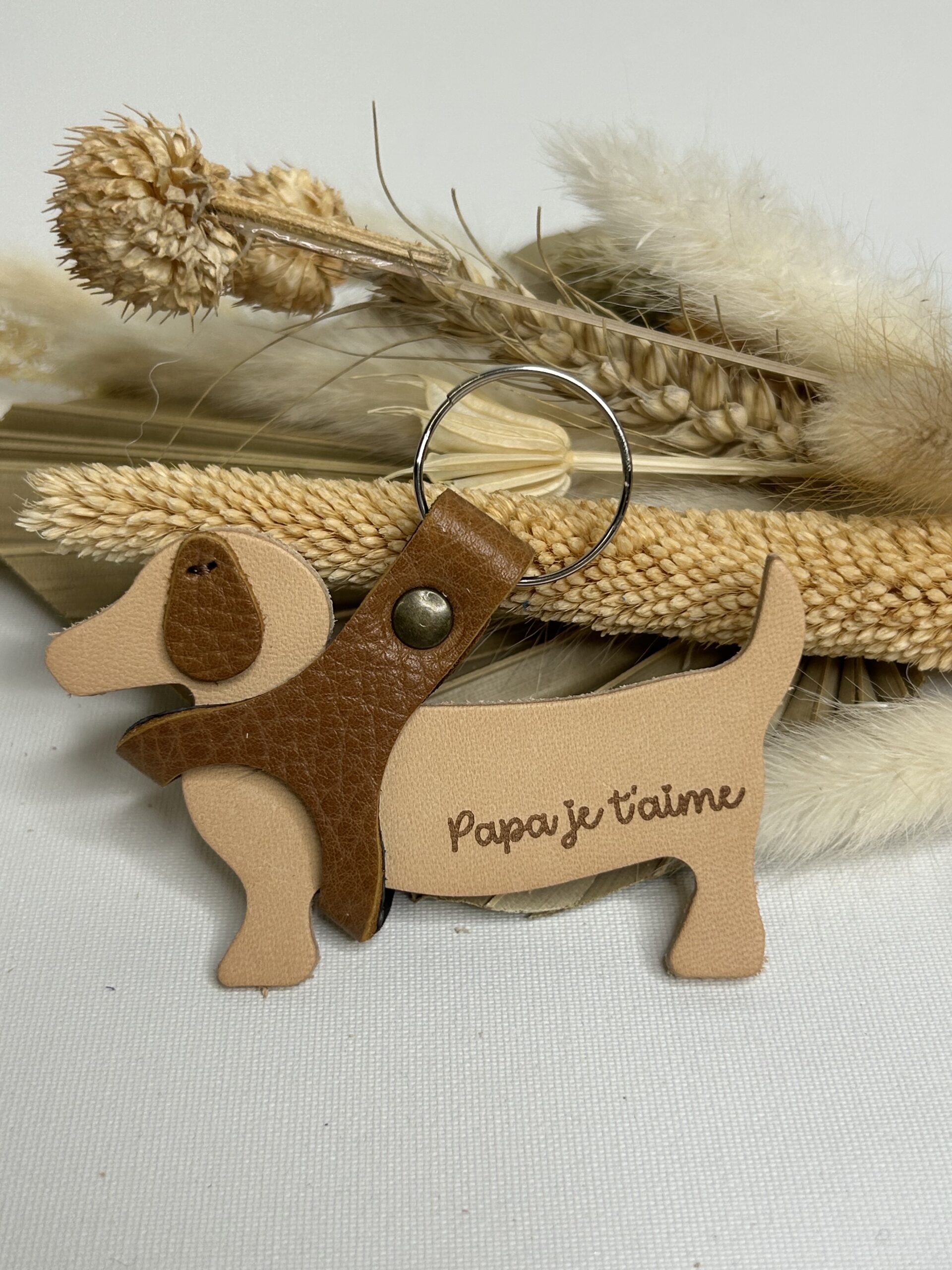 Porte clé Chien en cuir gravé Papa – Image 2