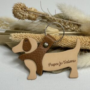 Porte clé Chien en cuir gravé Papa