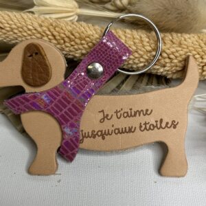 Porte clé Chien en cuir gravé "Je t'aime jusqu'aux étoiles"