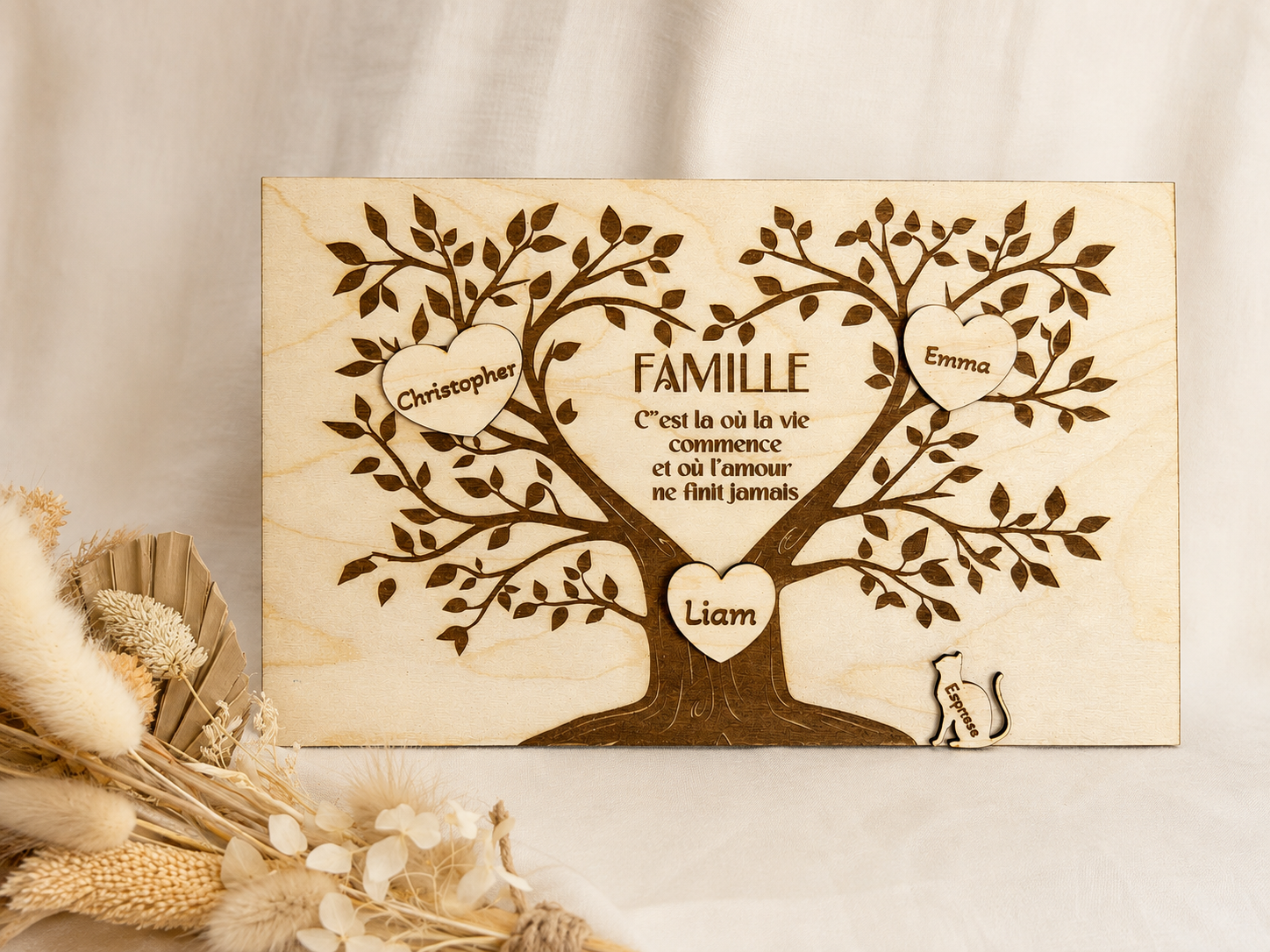 Cadre arbre de vie personnalisé Tableau en bois Arbre de famille personnalisé en bois gravé