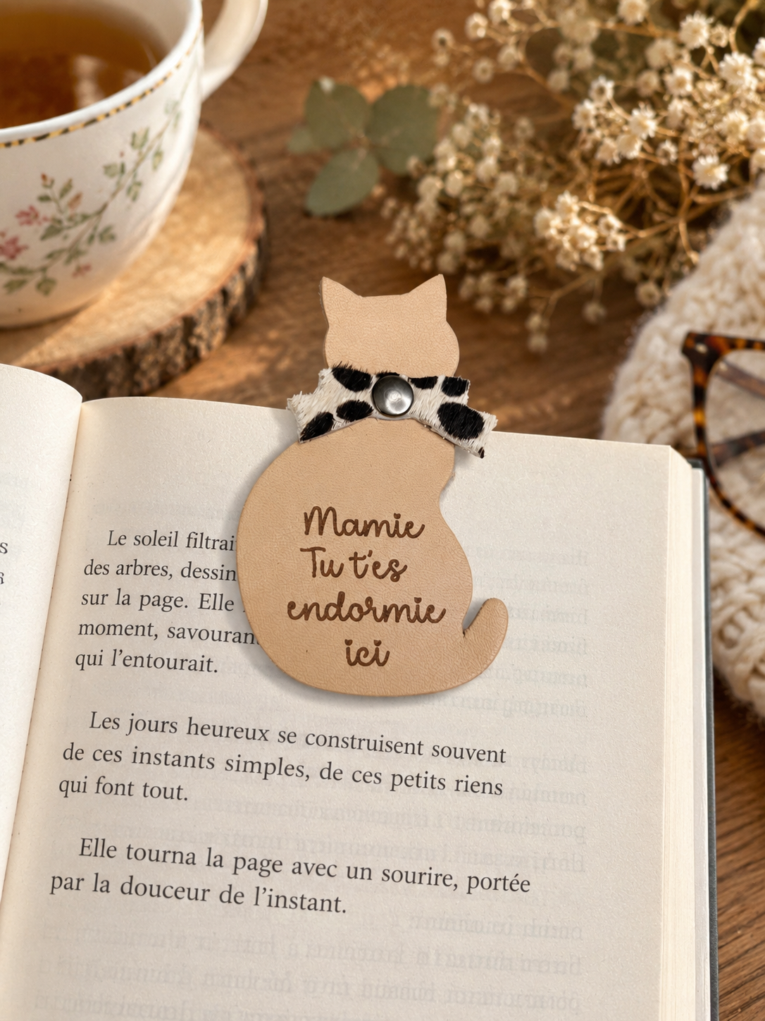 Marque page cadeau mamie2 Marque-page magnétique en cuir en forme de chat