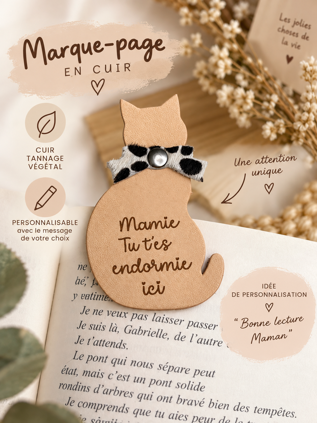 Marque page cadeau mamie3 Marque-page magnétique en cuir en forme de chat