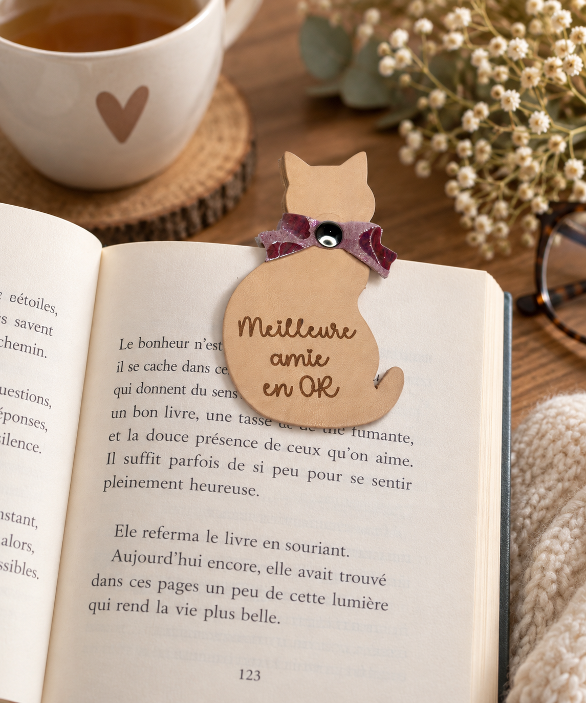 Marque page en cuir cadeau amie2 Marque-page magnétique en cuir en forme de chat
