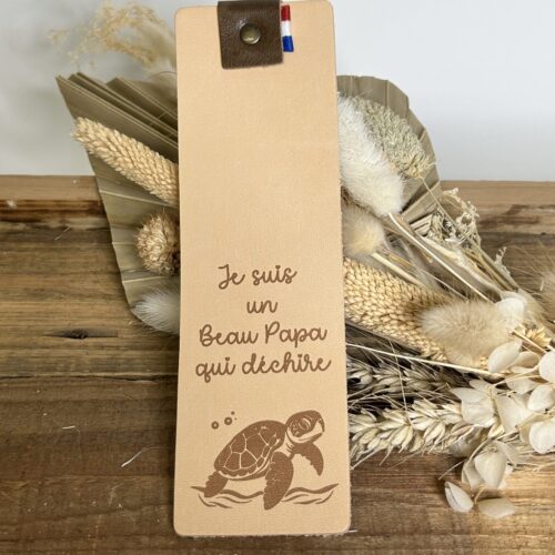 Marque-page en cuir "Je suis un beau papa qui déchire"- cadeau personnalisé