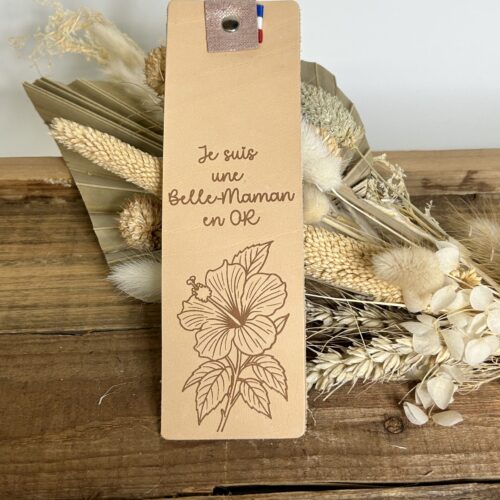 Marque-page en cuir "Belle maman en OR"- Idée cadeau personnalisé