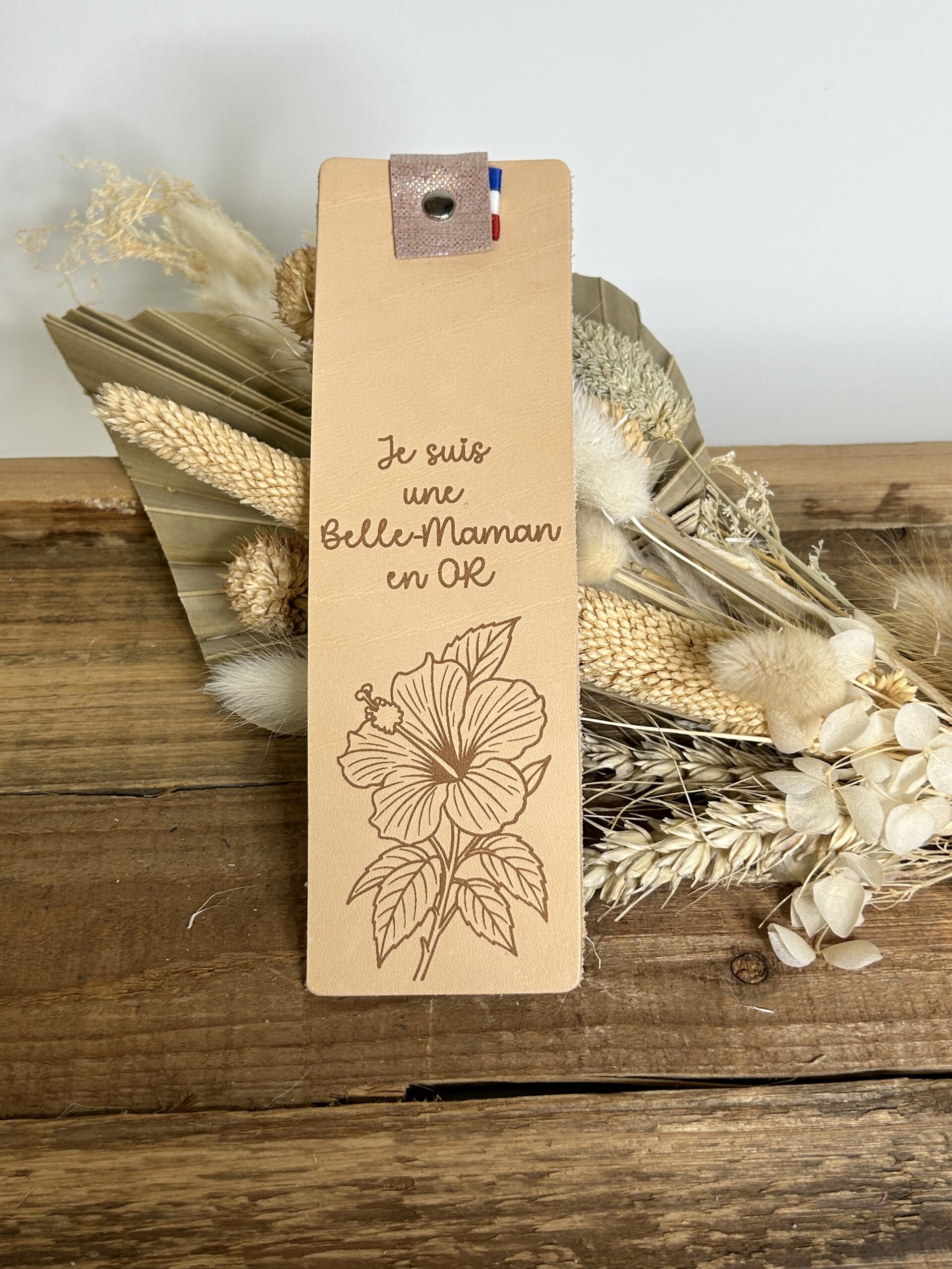 Marque-page en cuir "Belle maman en OR"