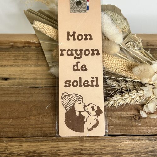 Marque-page en cuir "Mon rayon de soleil"- Cadeau amoureux des chiens