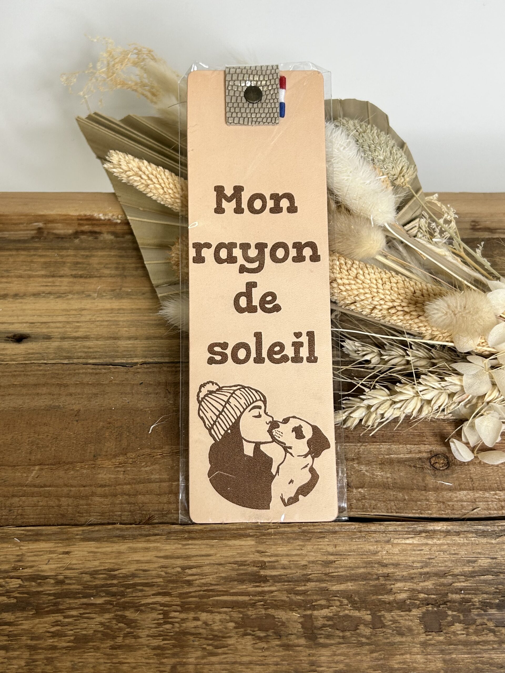 Marque-page en cuir "Mon rayon de soleil"