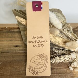 Marque-page en cuir "Je suis une filleule en OR"