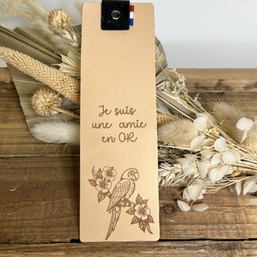 Marque-page en cuir "Je suis une amie en OR"- idée cadeaux personnalisé