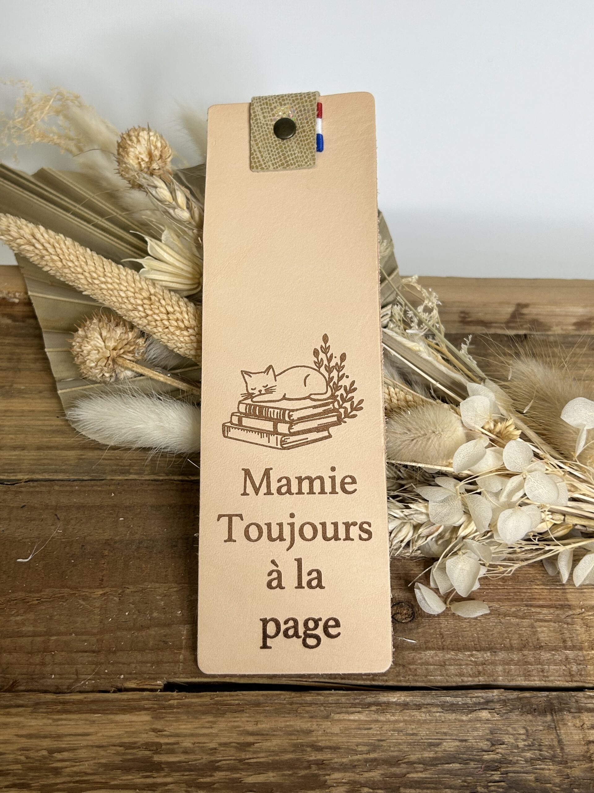 Marque-page en cuir pour mamie