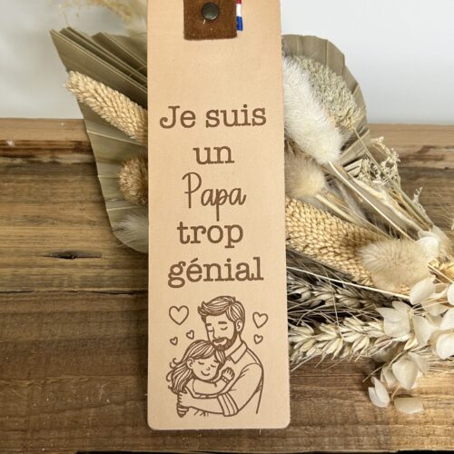 Marque-page en cuir "Papa trop génial"- idée cadeau personnalisé