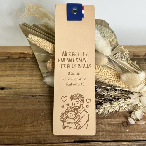 Marque-page en cuir "Mes petits enfants"- idée cadeau papy personnalisé
