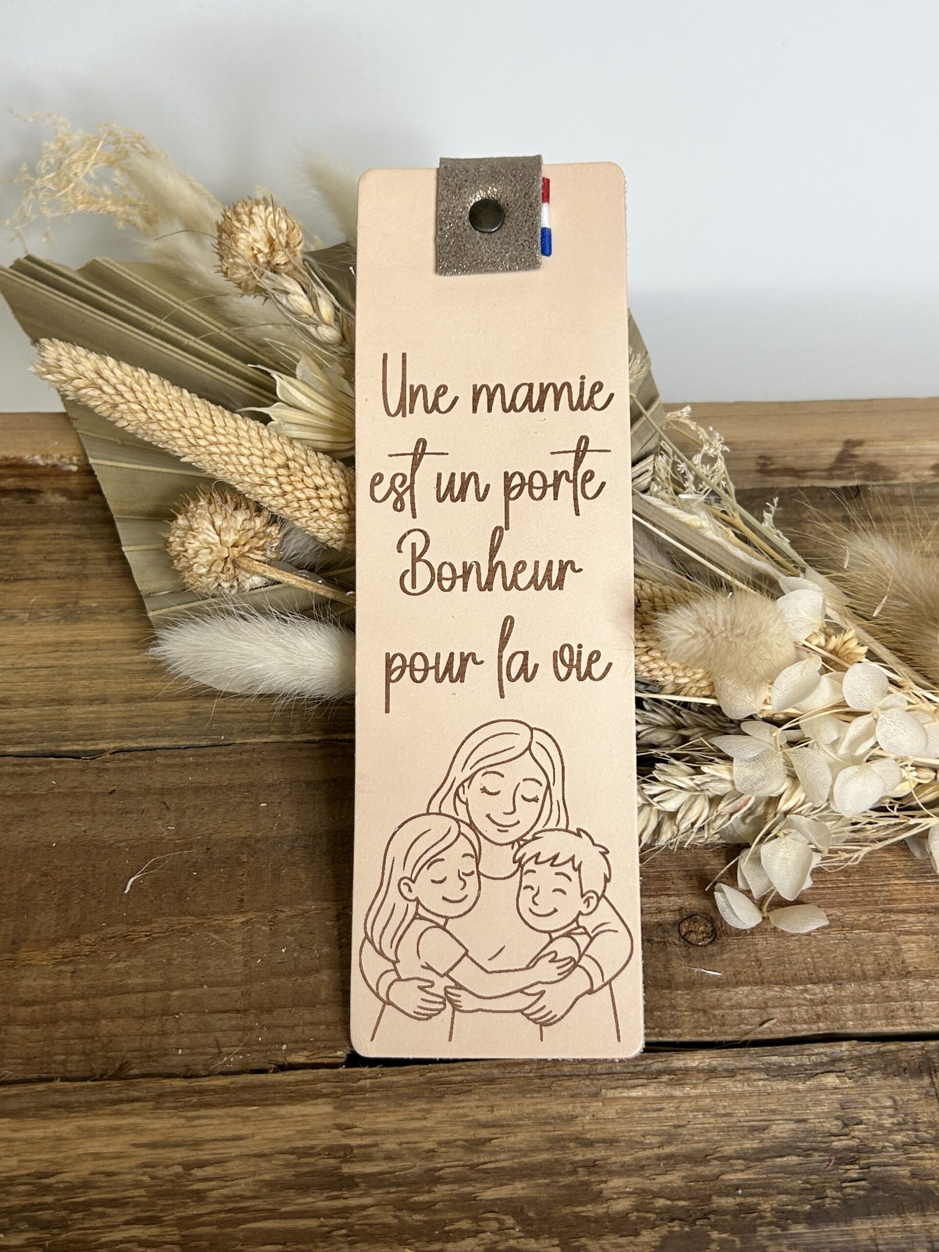 Marque-page en cuir personnalisé avec gravure message