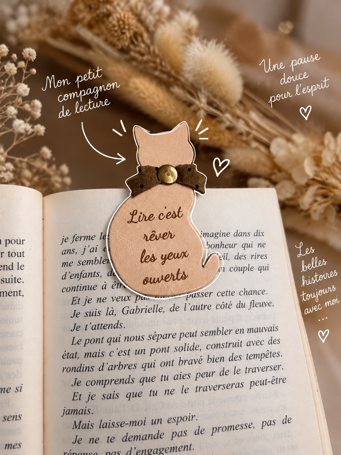 Marque page en cuir Marque-page magnétique chat en cuir cadeau - Idée cadeau pour Papy – Image 3
