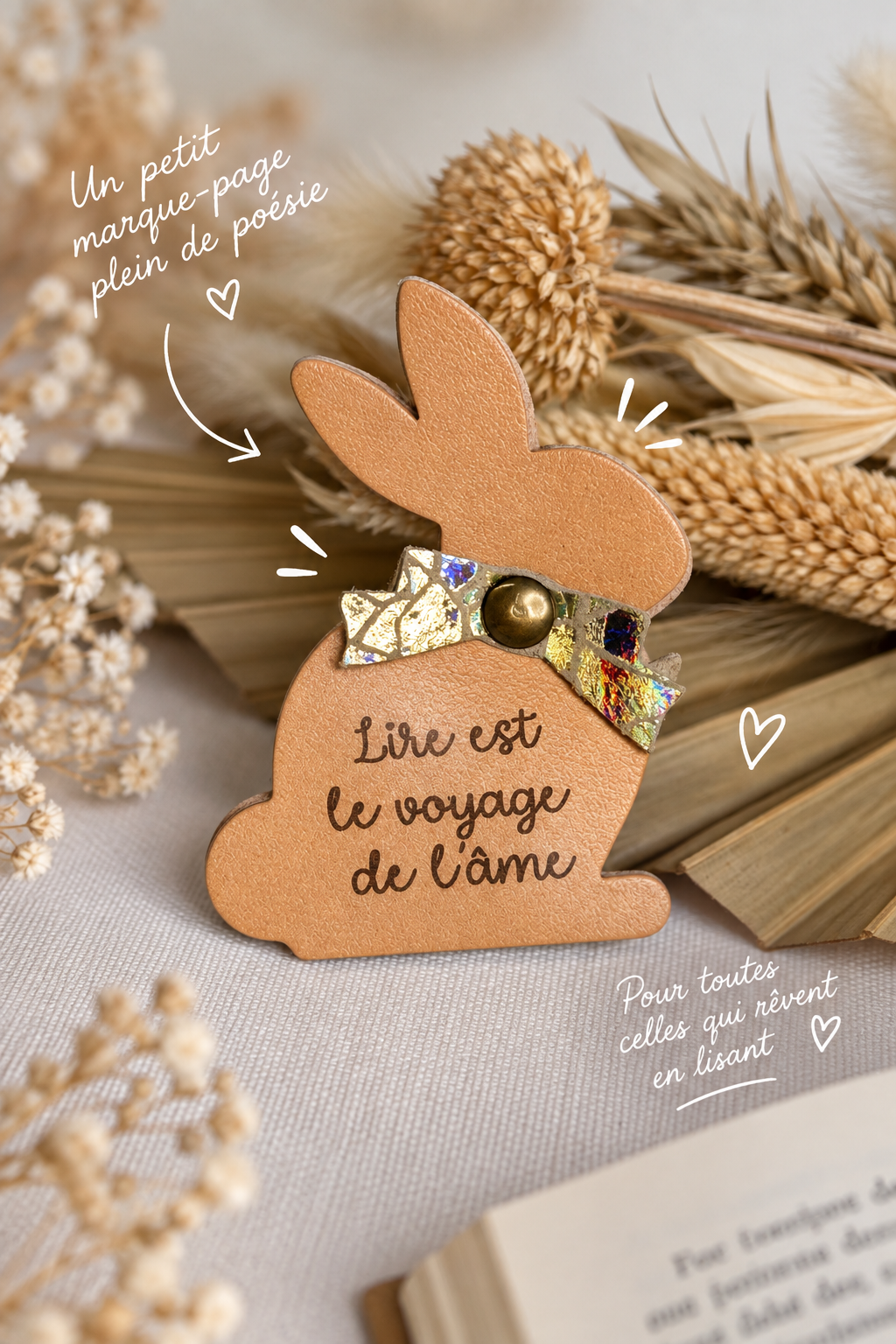 Marque page lapin Marque-page magnétique lapin en cuir personnalisé avec gravure – Image 3