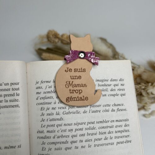 Marque-page magnétique chat en cuir- Idée cadeau pour les Maman