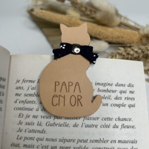 Marque-page magnétique chat en cuir "Papa"