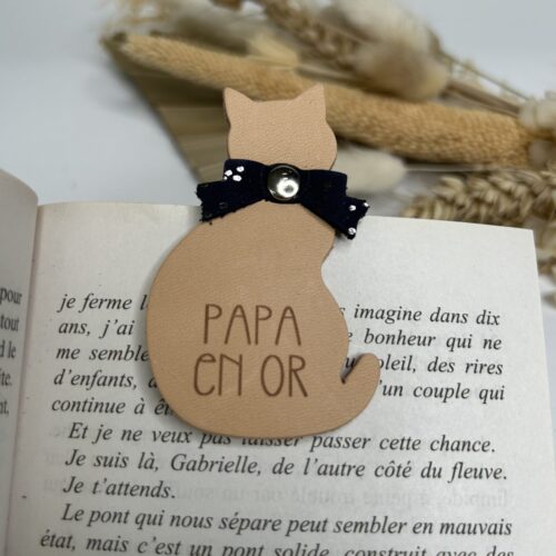 Marque-page magnétique chat en cuir- Idée cadeau papa