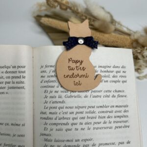 Marque-page magnétique chat en cuir "Papy"
