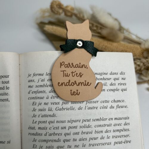 Marque-page magnétique chat en cuir- Idée cadeau Parrain