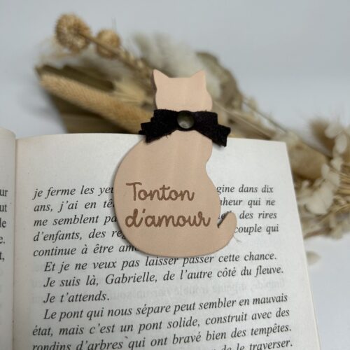 Marque-page magnétique chat en cuir- cadeau Tonton