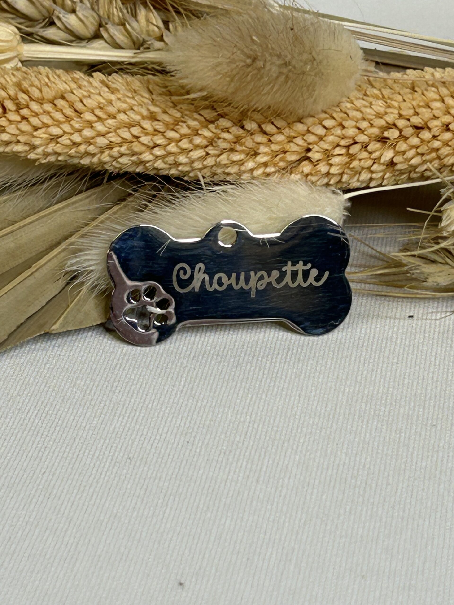 Médaille personnalisée pour chien ou chat – Modèle os en métal gravé – Image 2