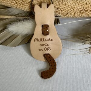 Porte clé Chat en cuir gravé Meilleure amie