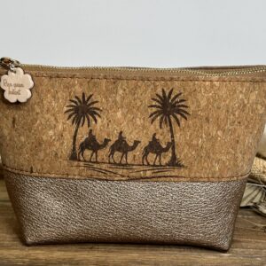 Trousse à maquillage en cuir et liège Sahara