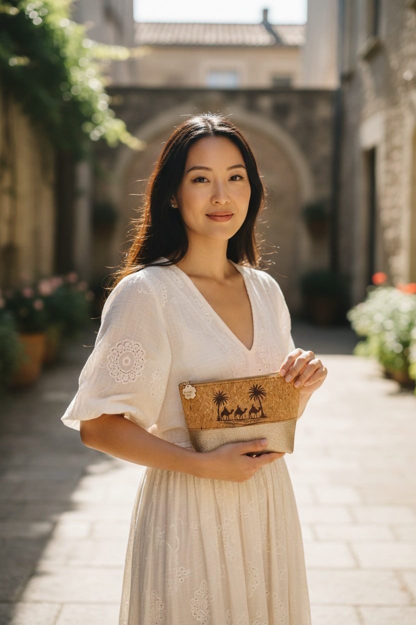 Trousse à maquillage en cuir et liège Sahara – Image 5