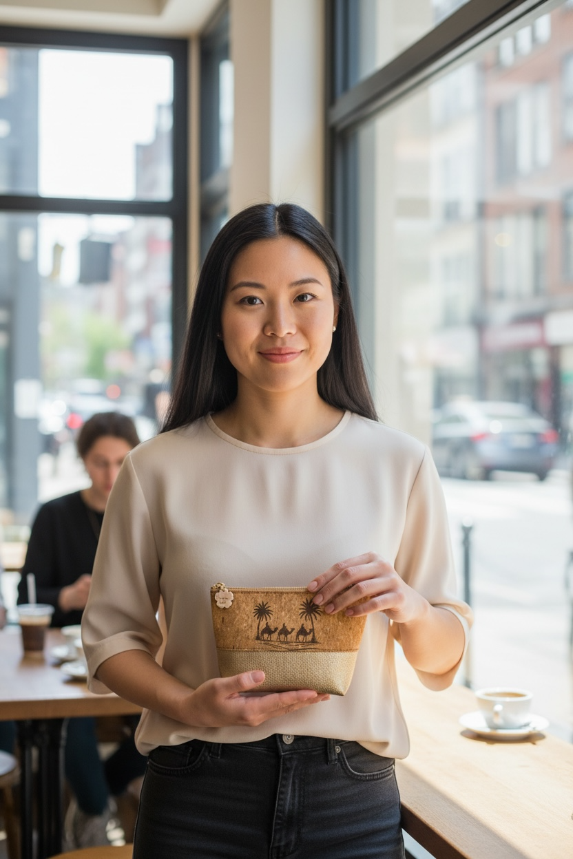 Trousse à maquillage en cuir et liège Sahara – Image 6