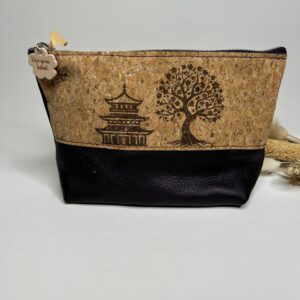 Trousse à maquillage en cuir et liège paysage japonnais