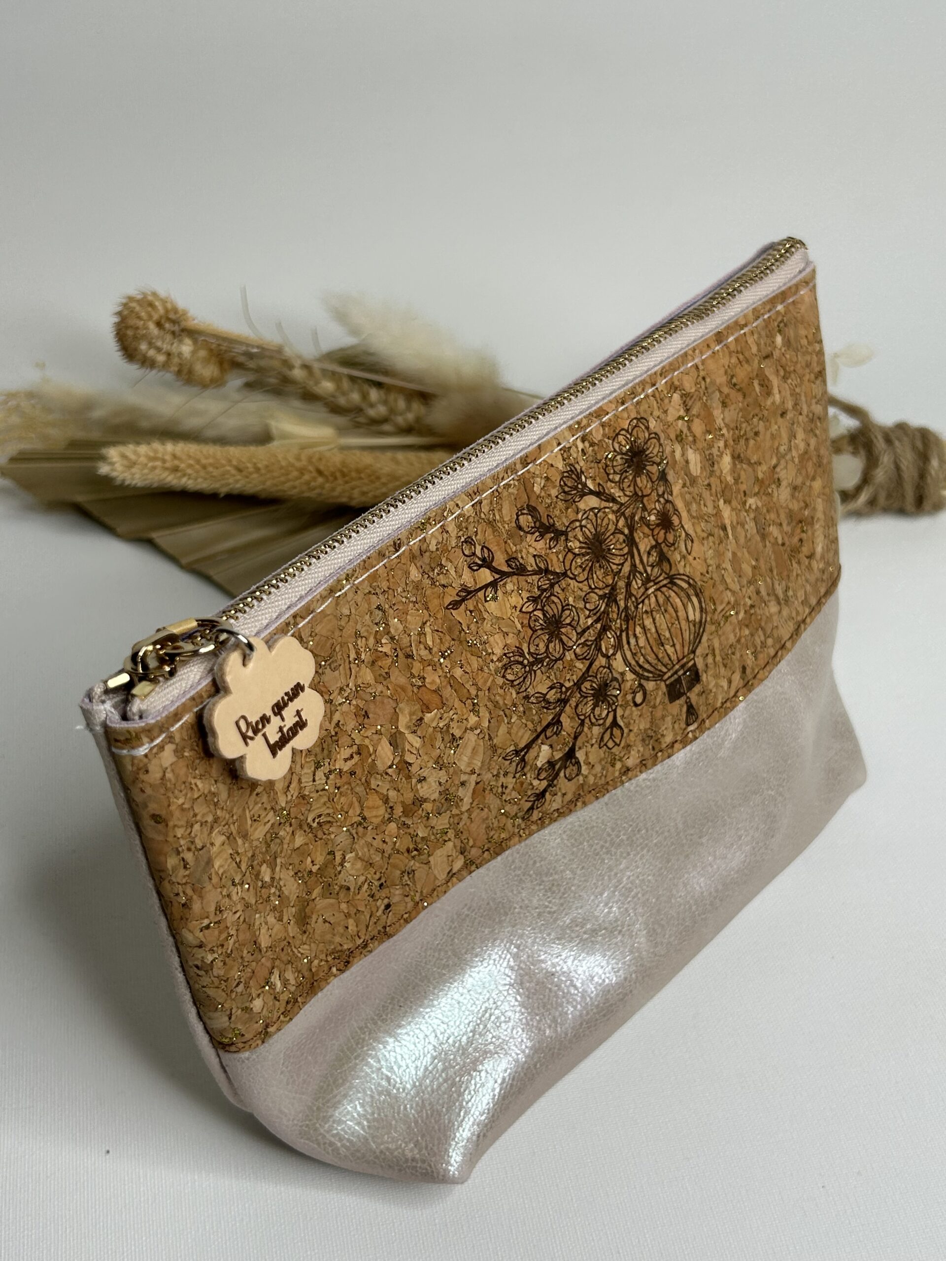 Trousse à maquillage en cuir et liège lanterne japonaise – Image 5