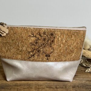 Trousse à maquillage en cuir et liège lanterne japonaise