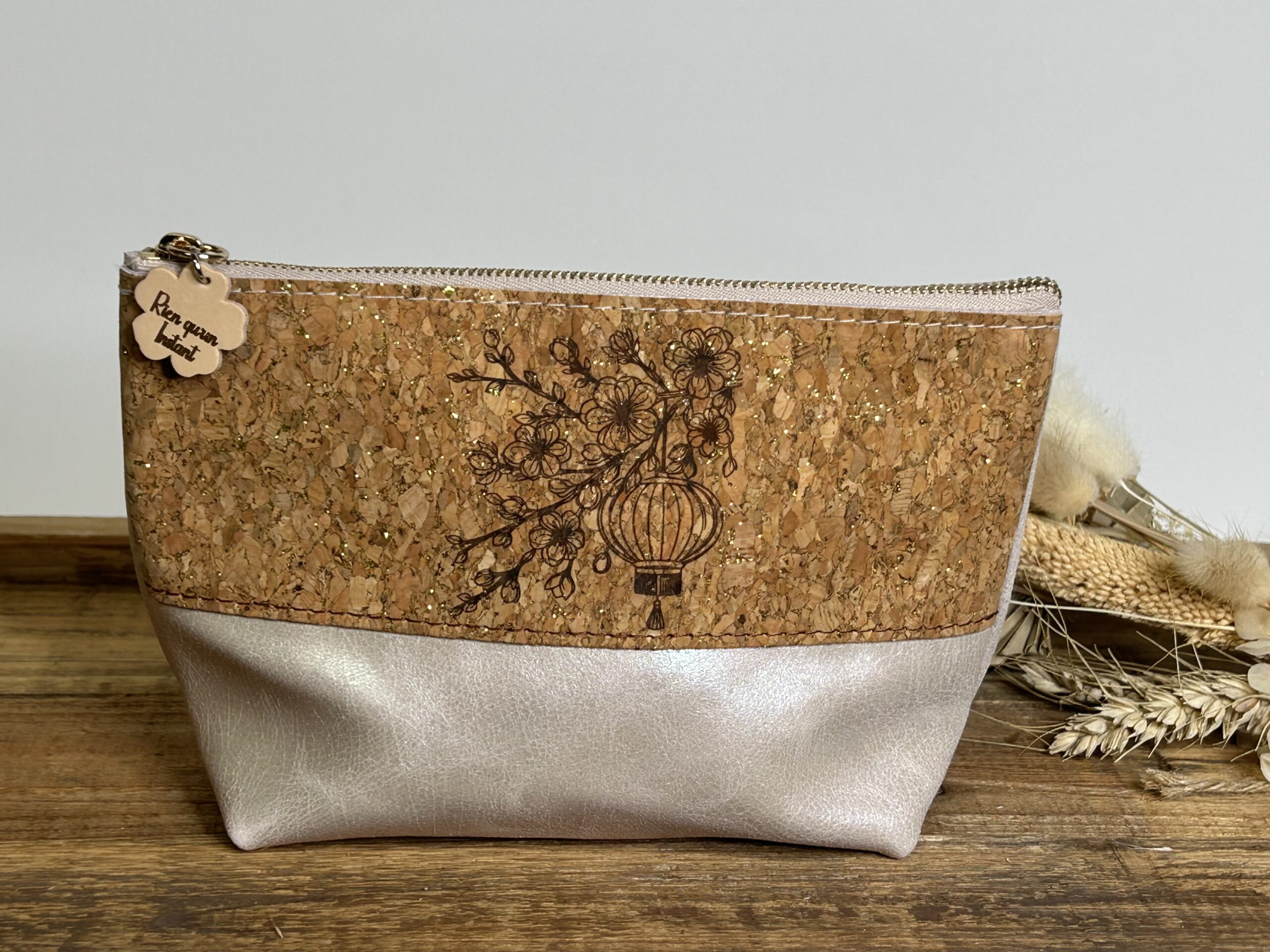 Trousse à maquillage en cuir et liège lanterne japonaise