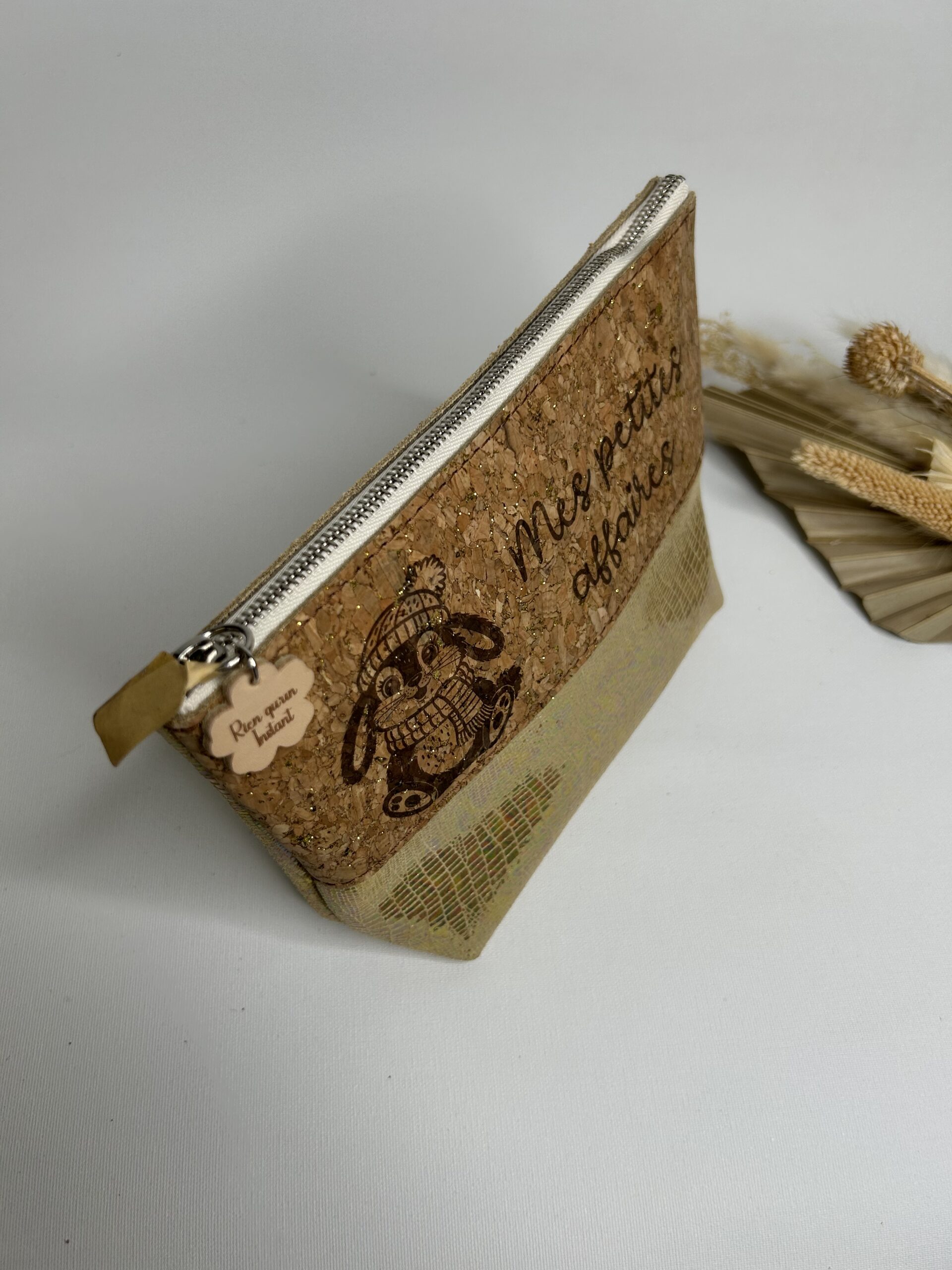 Trousse à maquillage en cuir et liège "Mes petites affaires" – Image 5