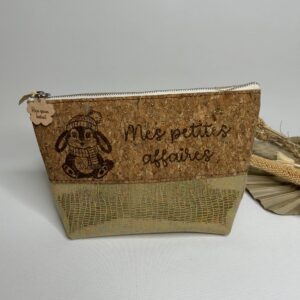 Trousse à maquillage en cuir et liège "Mes petites affaires"