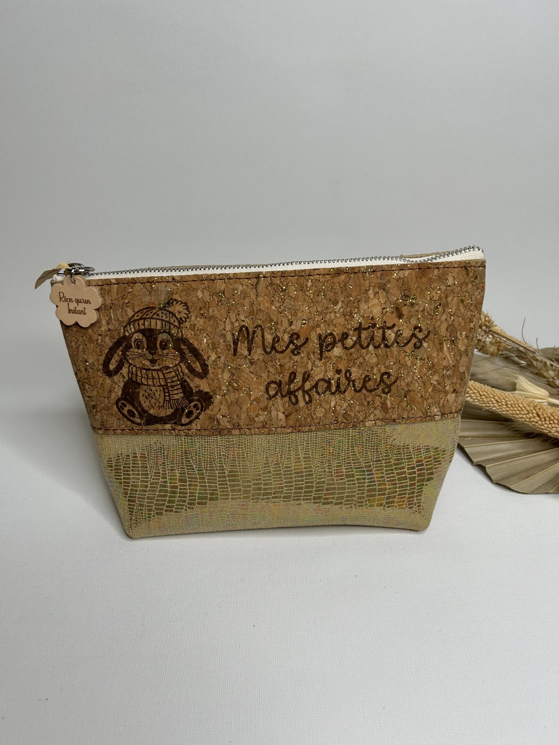 Trousse à maquillage en cuir et liège "Mes petites affaires"